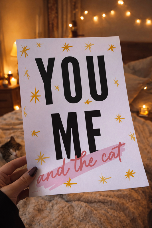 You, Me And The Cat Cute Date Night Poster Print