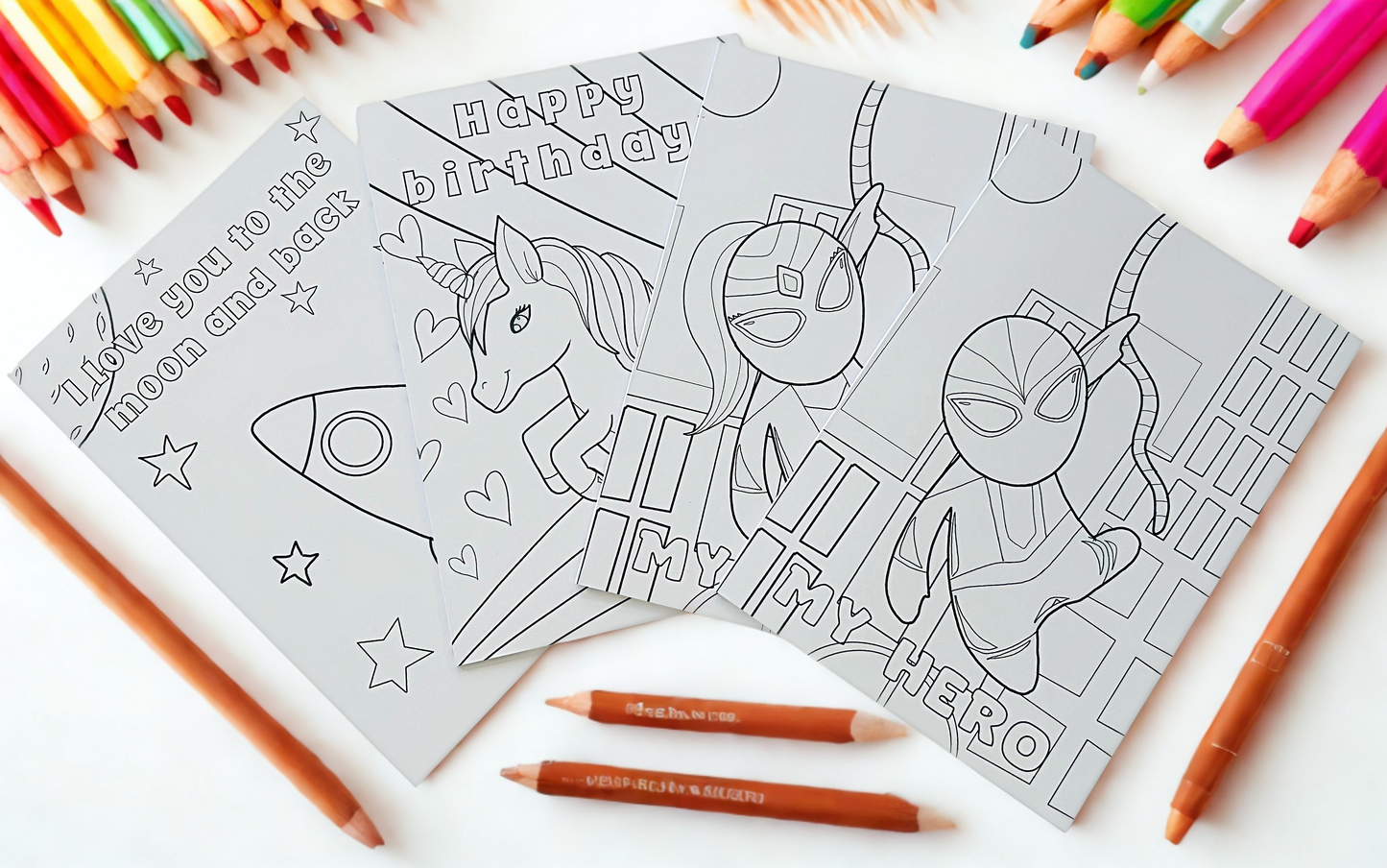 Set of 4 Colour-In Greetings Cards
