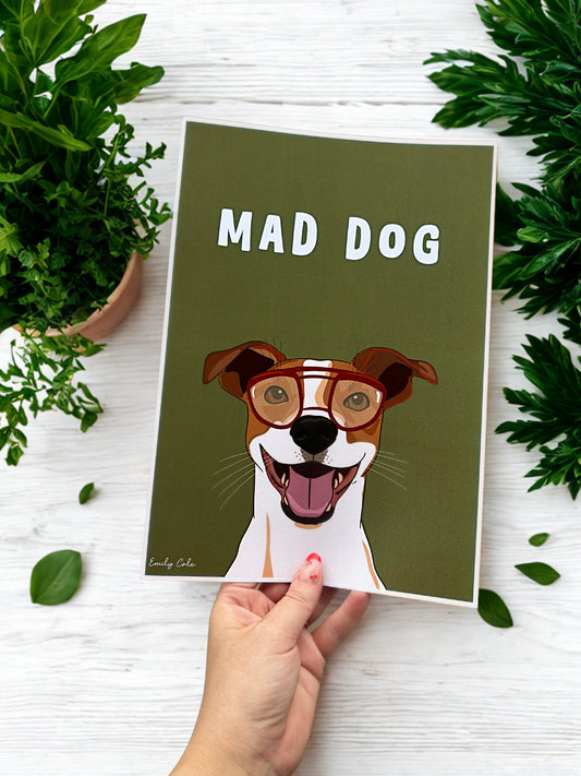 Mad Dog Bold Jack Russell A4 Dog Poster