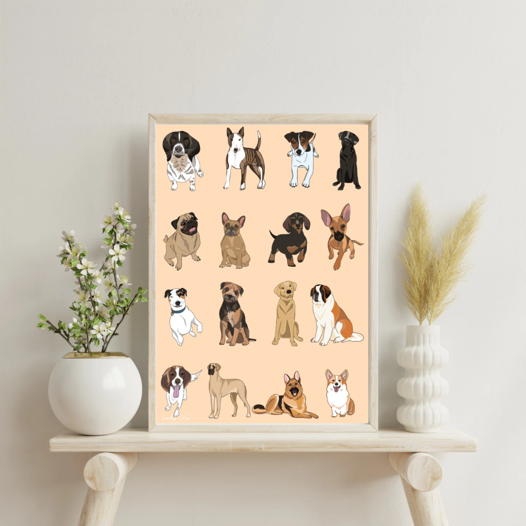 Assortment Of Dogs Cute Fun Digital Poster Print