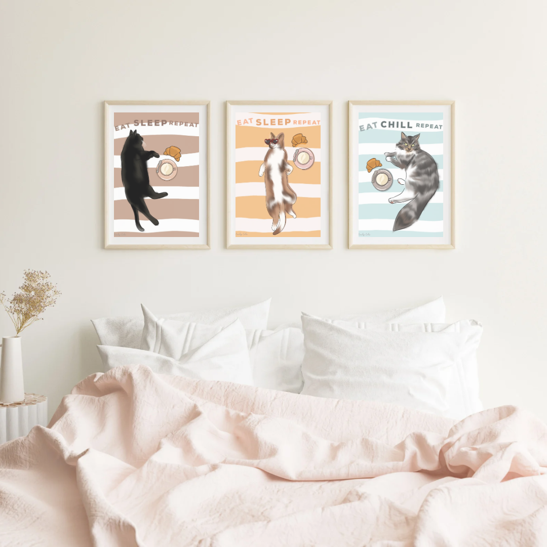 Eat Chill Repeat Cat Digital Poster Print