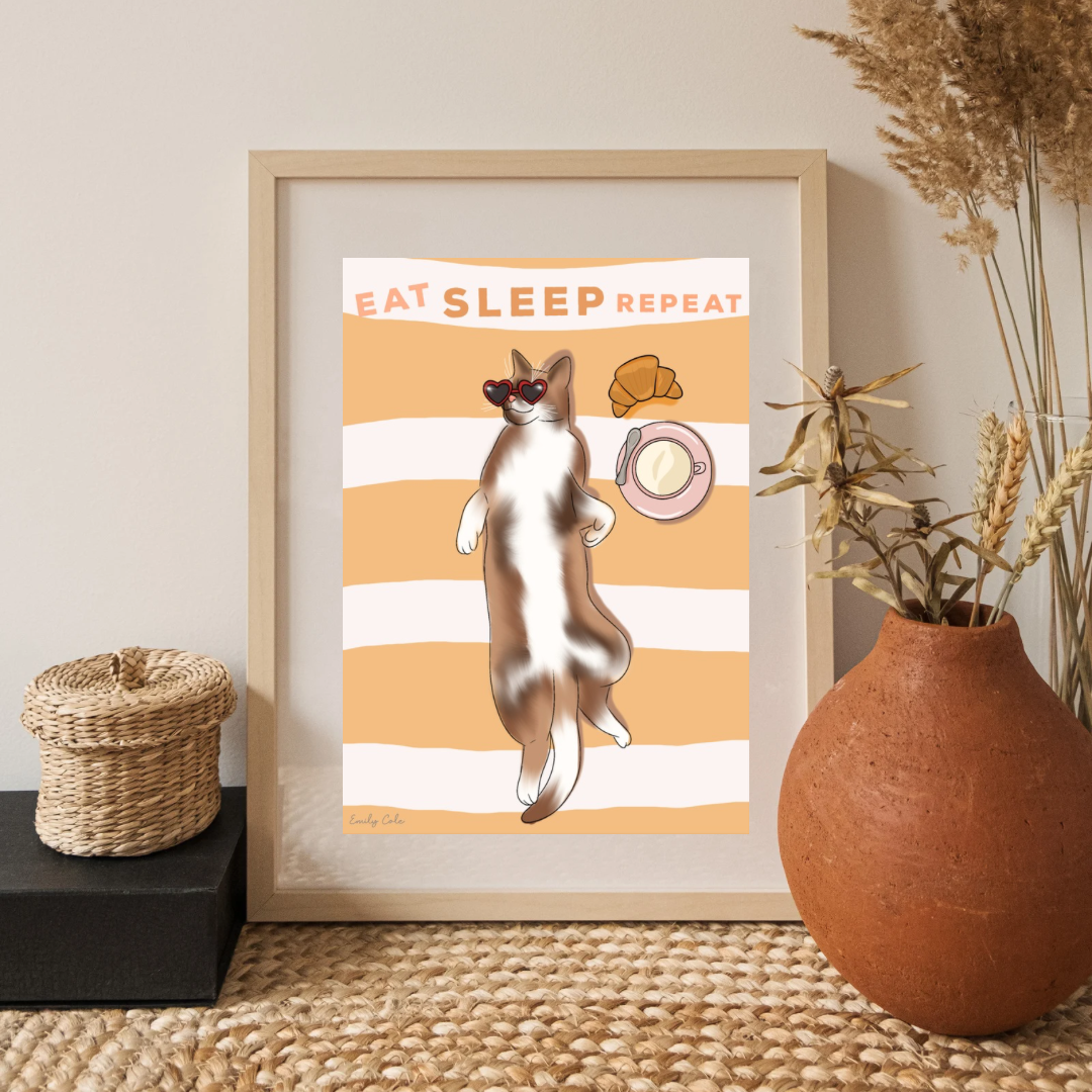 Eat Sleep Repeat Cat Digital Poster Print