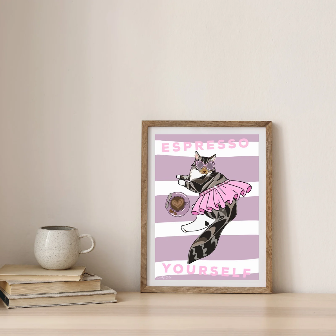 Espresso Yourself Digital Cat Poster Print