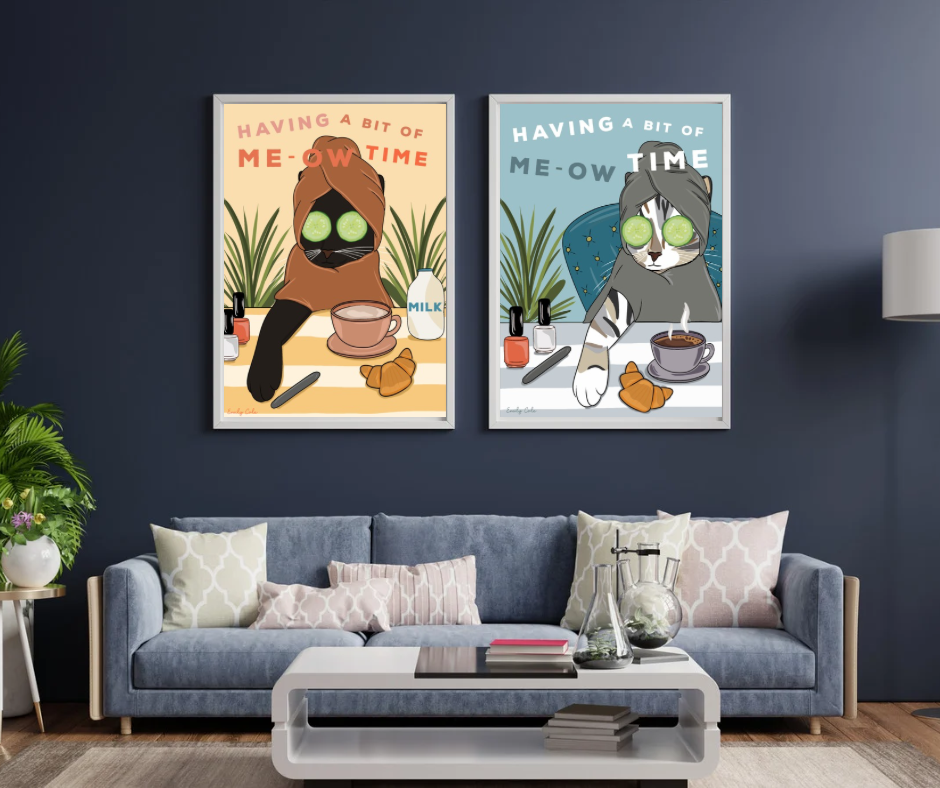 Having A Bit Of Me-Ow Time Tabby Cat Digital Poste Print