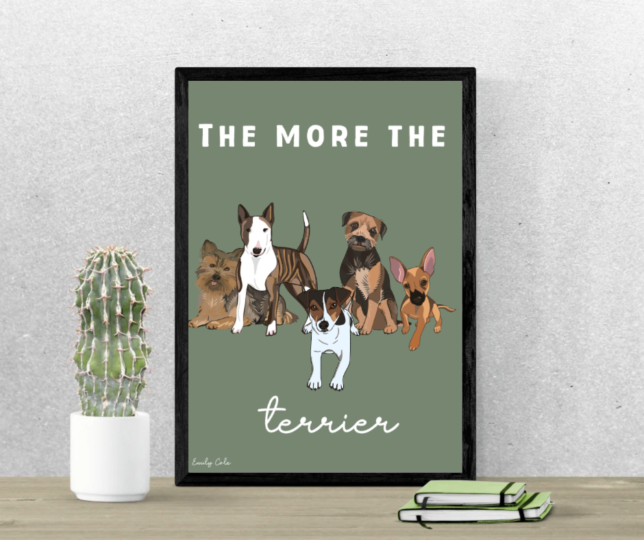 The More The Terrier Green Dog Digital Poster Print