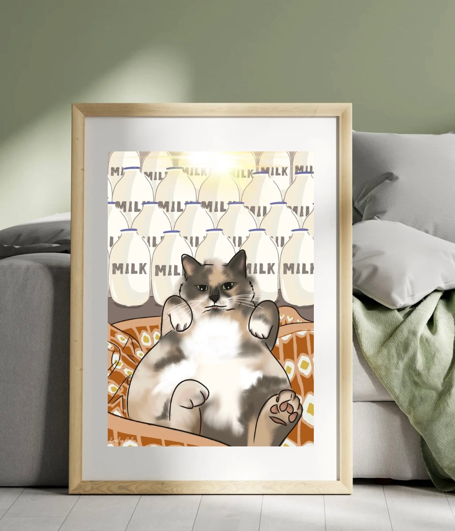 Cat Milk Bottle Digital Poster Print