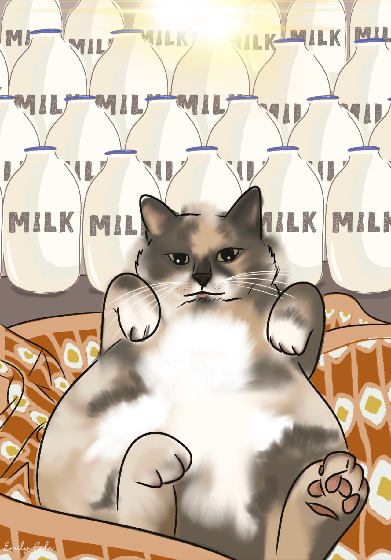Cat Milk Bottle Digital Poster Print