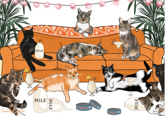 Cat Party Digital Poster Print