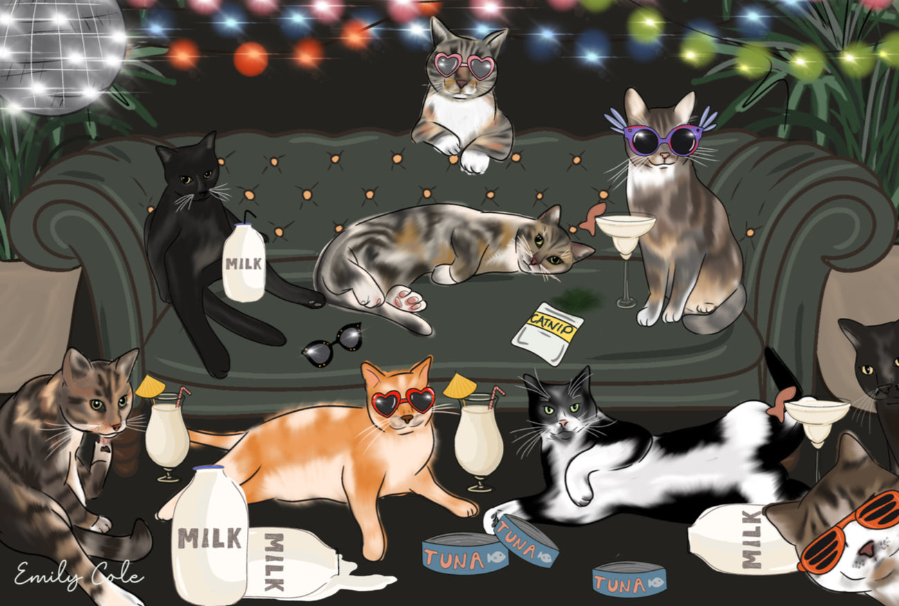 Cat Disco Party Digital Print