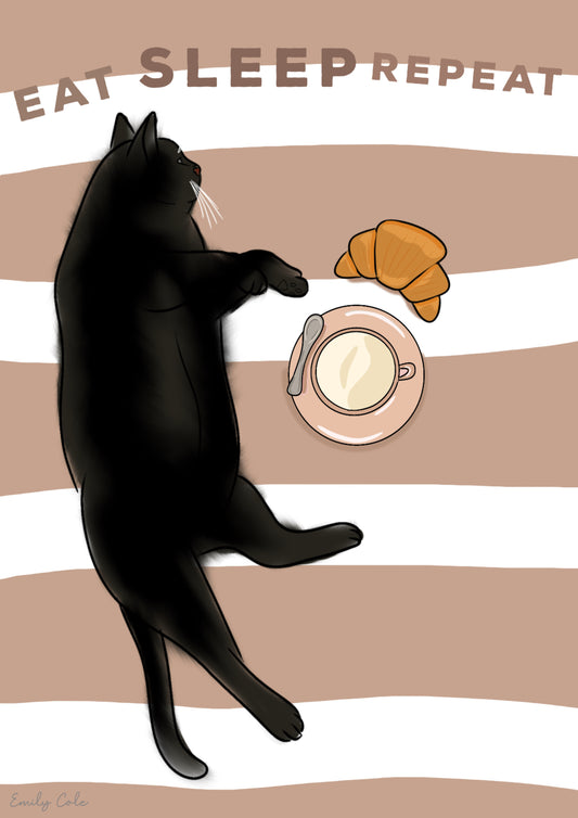 Eat Sleep Repeat Digital Cat Poster