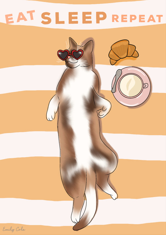 Eat Sleep Repeat Cat Digital Poster Print