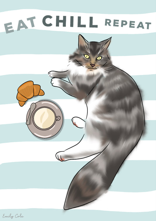 Eat Chill Repeat Cat Digital Poster Print