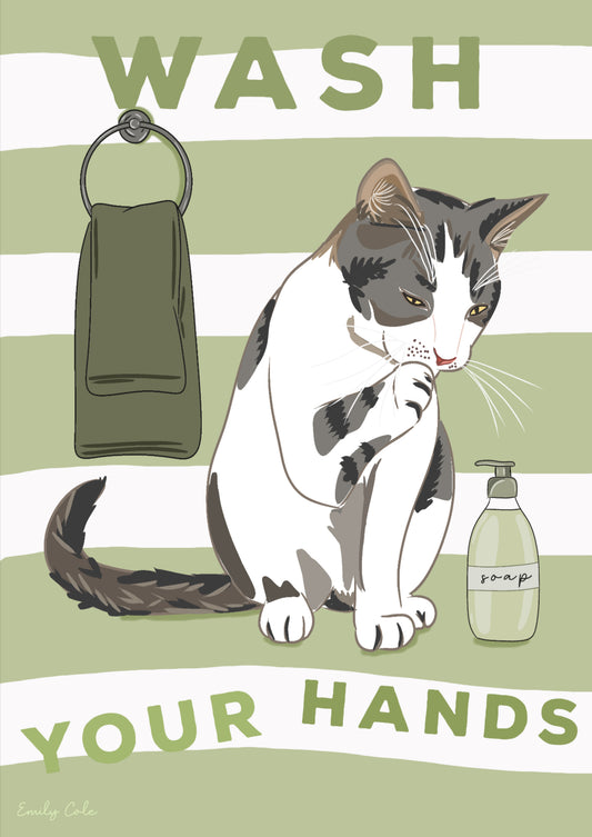 Wash Your Hands Digital Cat Print