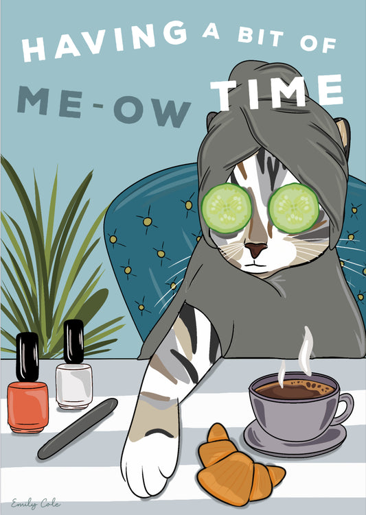 Having A Bit Of Me-Ow Time Tabby Cat Digital Poste Print