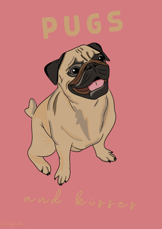 Pugs & Kisses Pug Dog Digital Poster Print