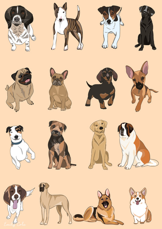 Assortment Of Dogs Cute Fun Digital Poster Print