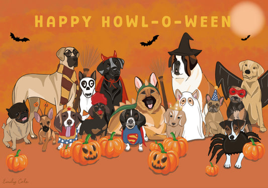 Howl-O-Ween Dog Halloween Digital Poster Print