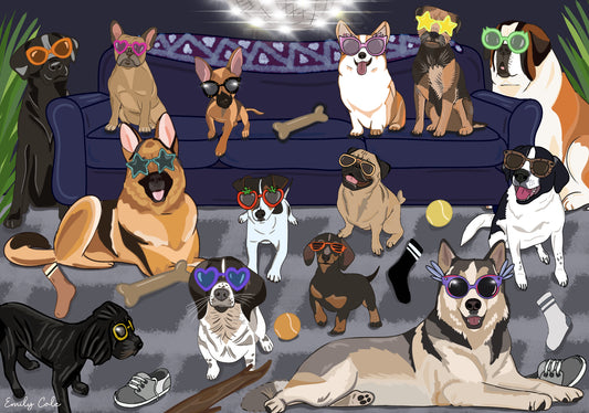 Fun Dog Party Digital Poster Print