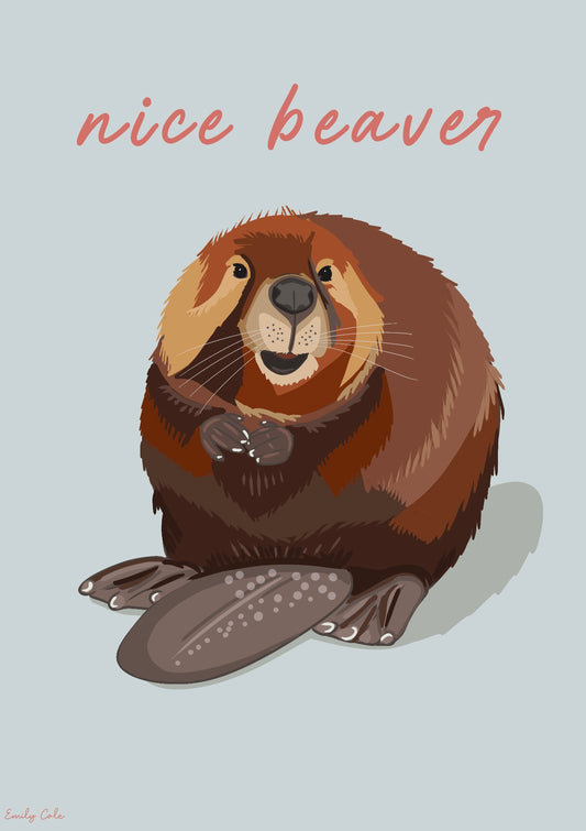 Cute And Funny Nice Beaver A4 Poster Print
