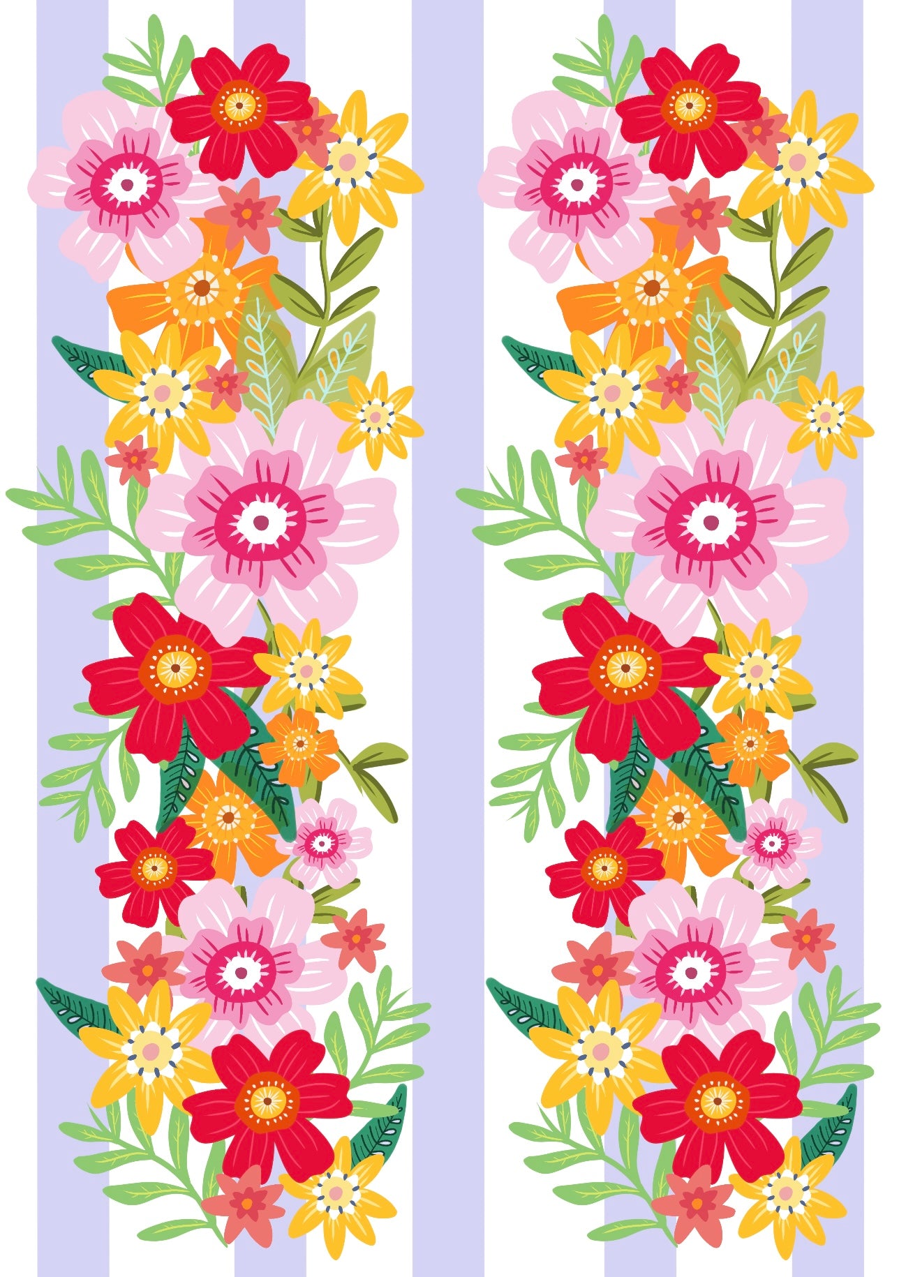 Blue Striped Vibrant Floral Botanical Poster Print