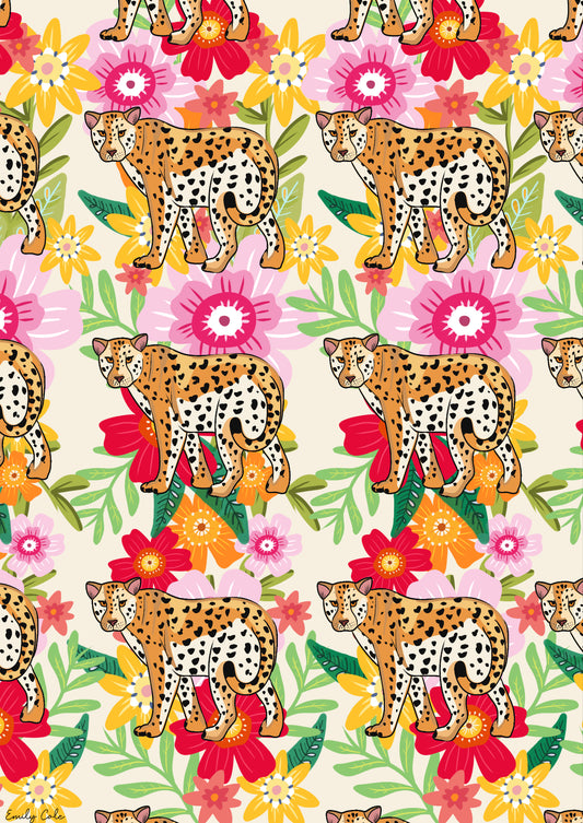 Vibrant Floral Leopard Wild Poster Print