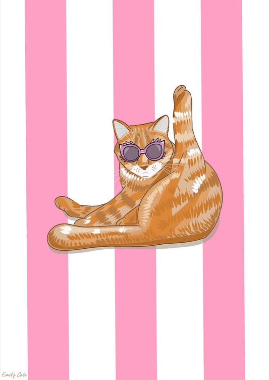 Vibrant Pink And White Striped Ginger Cat Poster Print