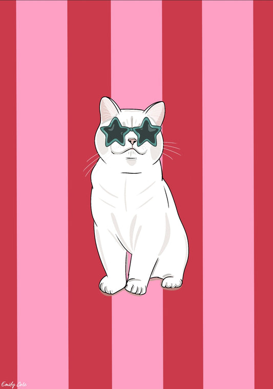 Bold Vibrant Striped White Cat Lover Poster Print