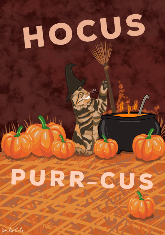 Hocus Purr-Cus Halloween Digital Tabby Cat Poster Print