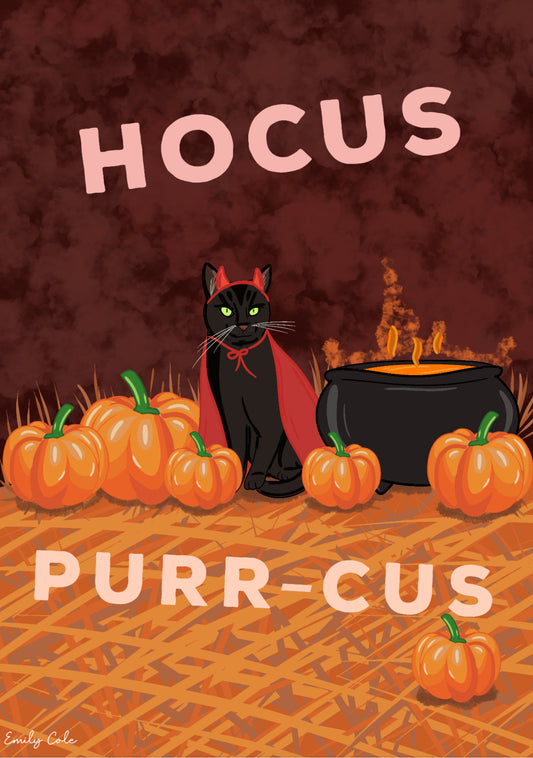 Hocus Purr-Cus Halloween Digital Black Cat Print
