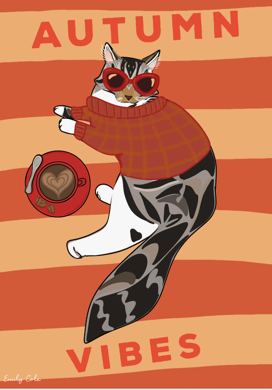 Autumn Vibes Cat Digital Poster Print