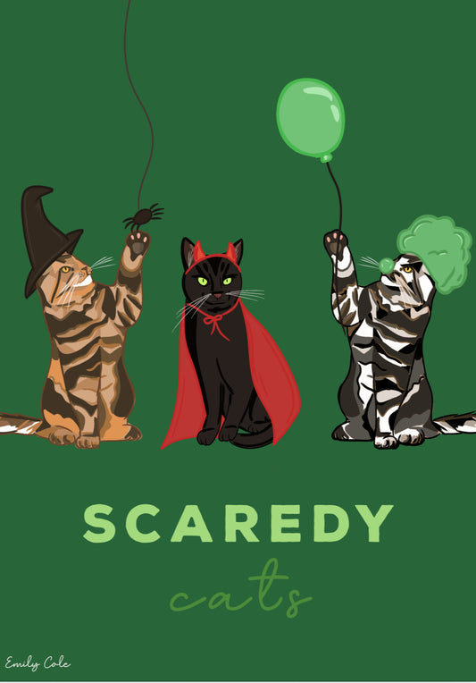 Halloween Scaredy Cats Digital Poster Print Green