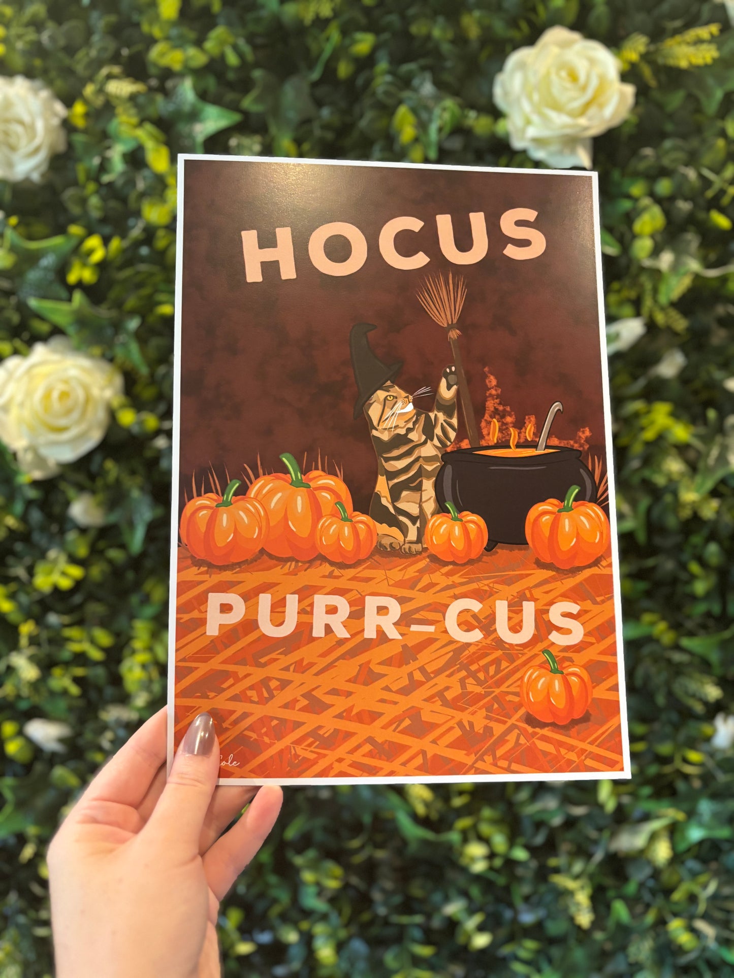 Hocus Purr-Cus Halloween Digital Tabby Cat Poster Print