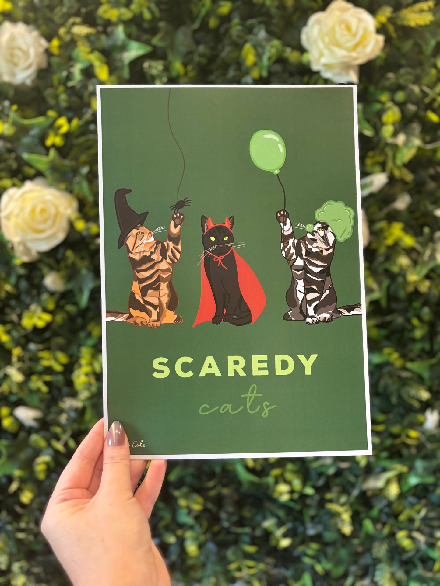 Halloween Scaredy Cats Digital Poster Print Green