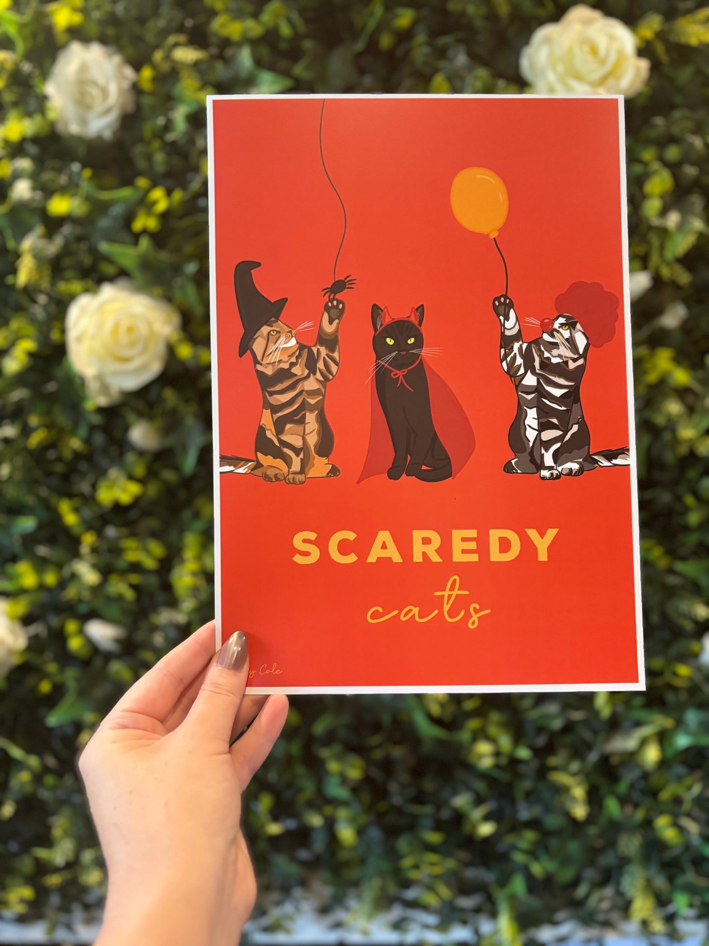 Halloween Scaredy Cat Digital Poster Print Red