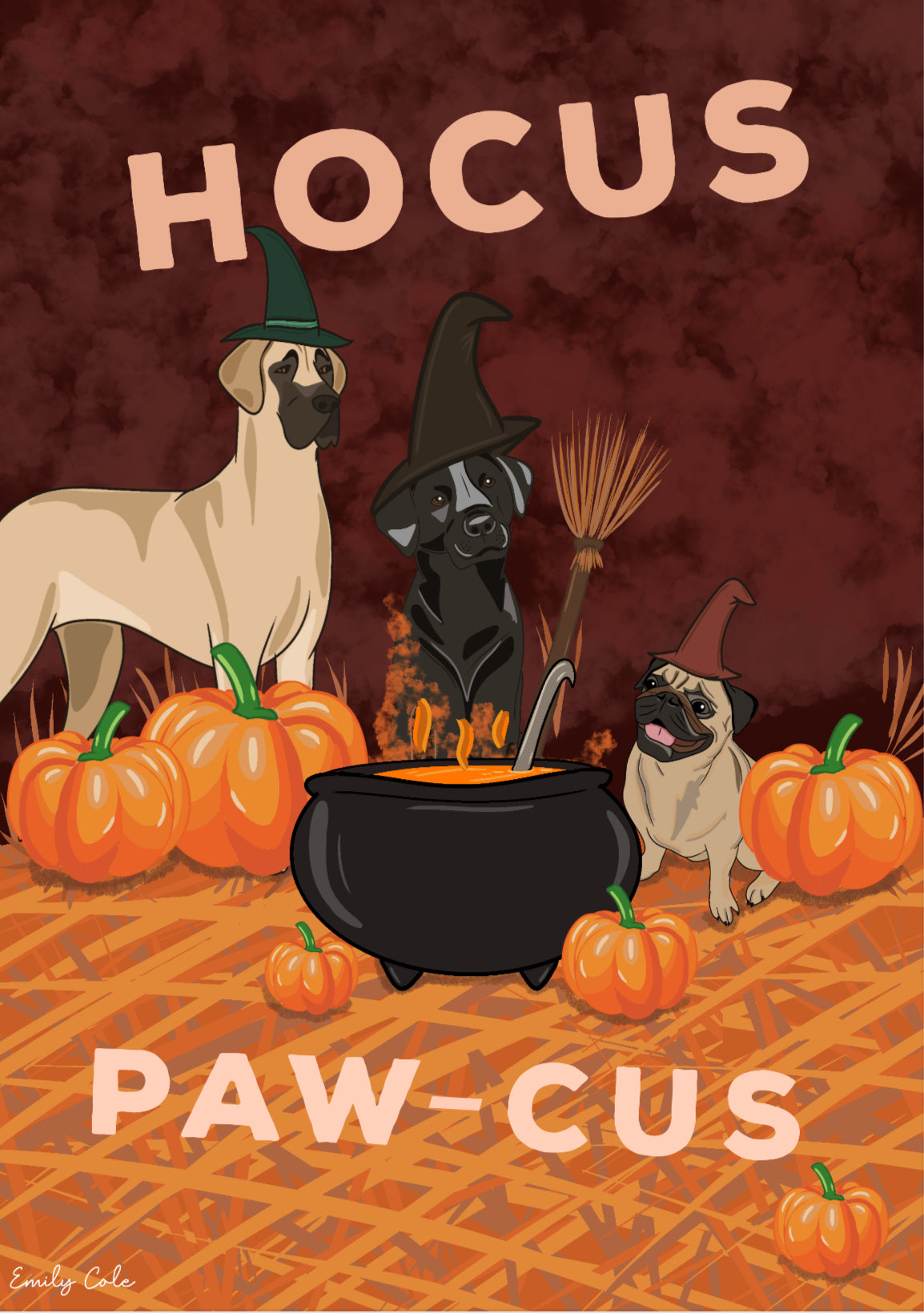 Hocus Paw-Cus Halloween Inspired Dog Digital Poster Print