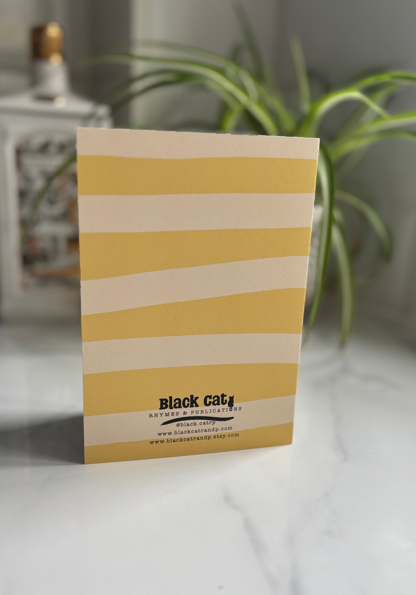 A6 Yellow Striped Greetings Card With Ginger Cat