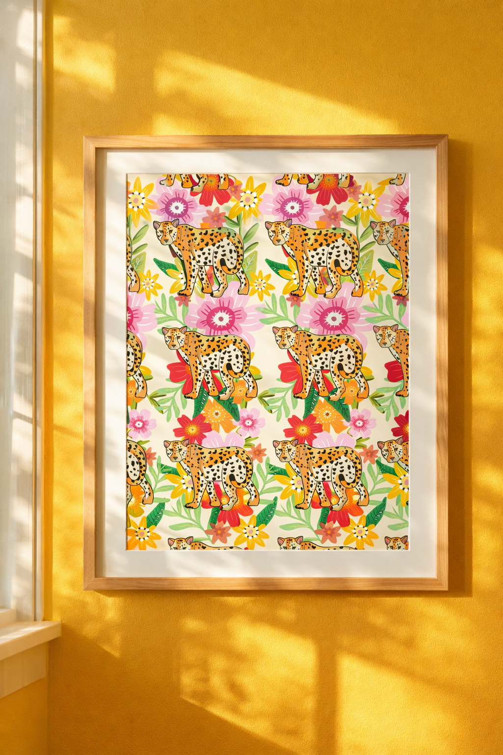 Vibrant Floral Leopard Wild Poster Print