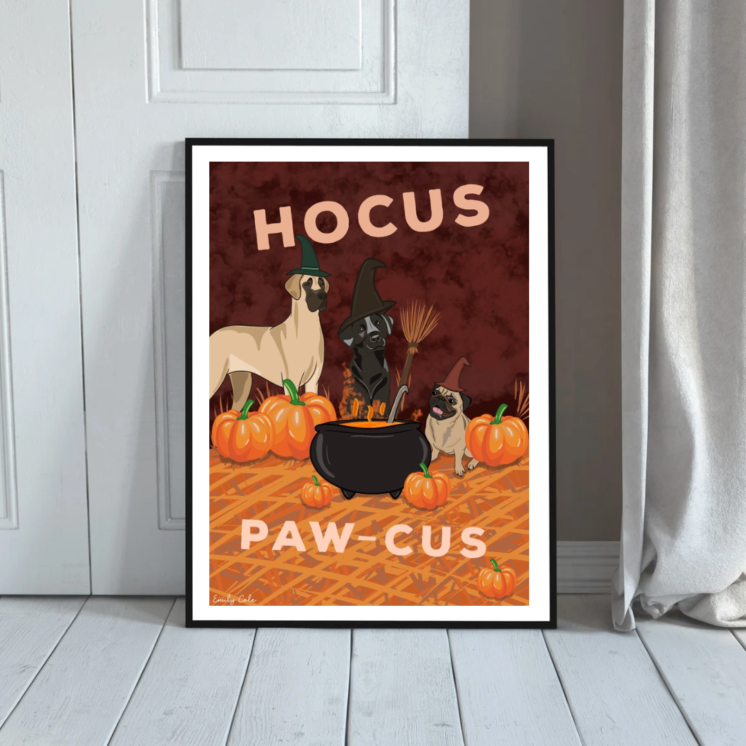 Hocus Paw-Cus Halloween Inspired Dog Digital Poster Print