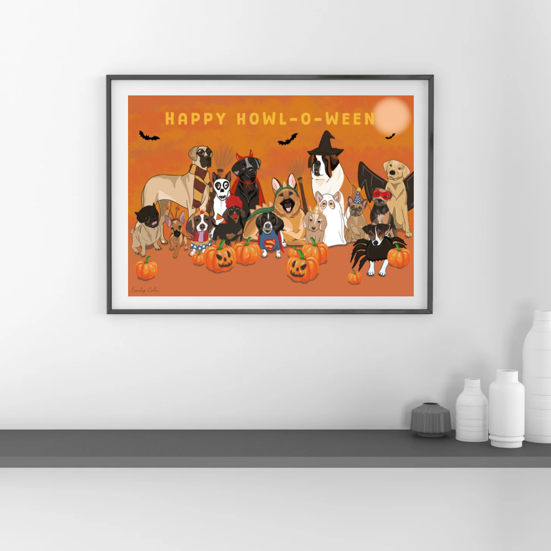 Howl-O-Ween Dog Halloween Digital Poster Print
