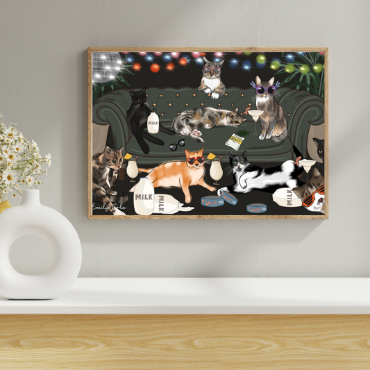 Cat Disco Party Digital Print