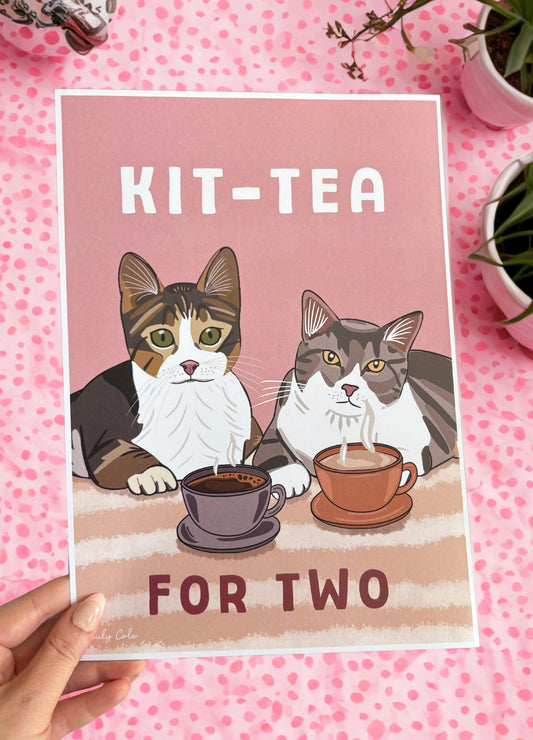 Kit-Tea For Two Cat Digital Poster Print