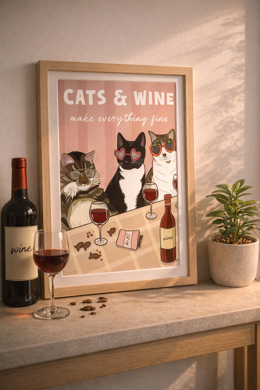 Cats & Wine Funny Cat Lovers Chilled Vibes Pet Poster