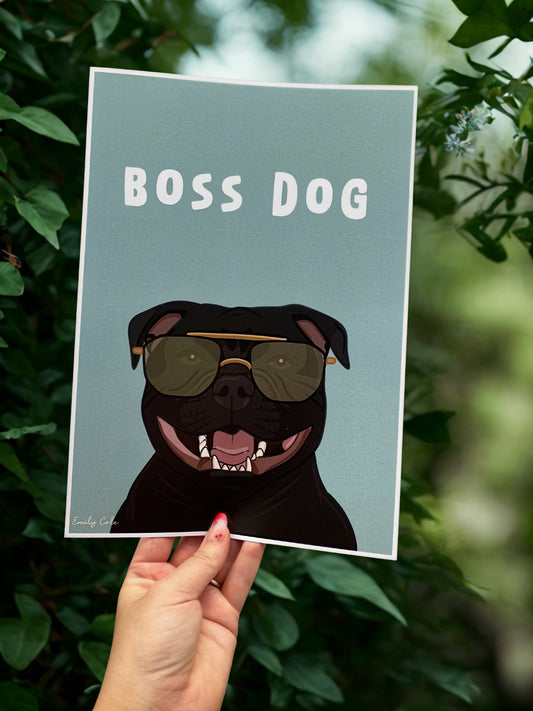 Boss Dog Bold Blue Staffy Dog A4 Poster