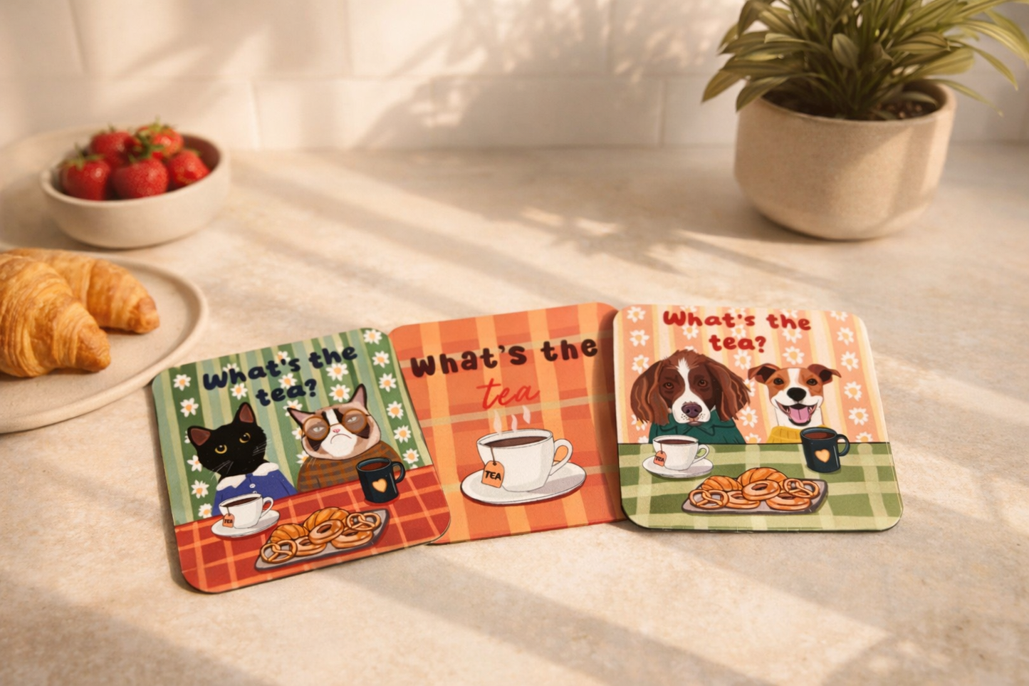 Set of 3 What’s The Tea Themed Coasters
