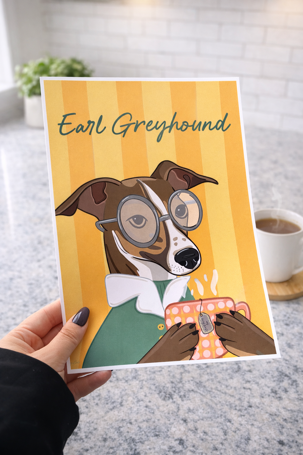Earl Greyhound Cute Greyhound With Tea Dog Poster Print