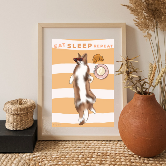 Eat Sleep Repeat Cat Digital Poster Print
