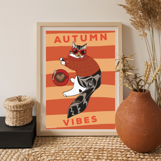 Autumn Vibes Cat Digital Poster Print
