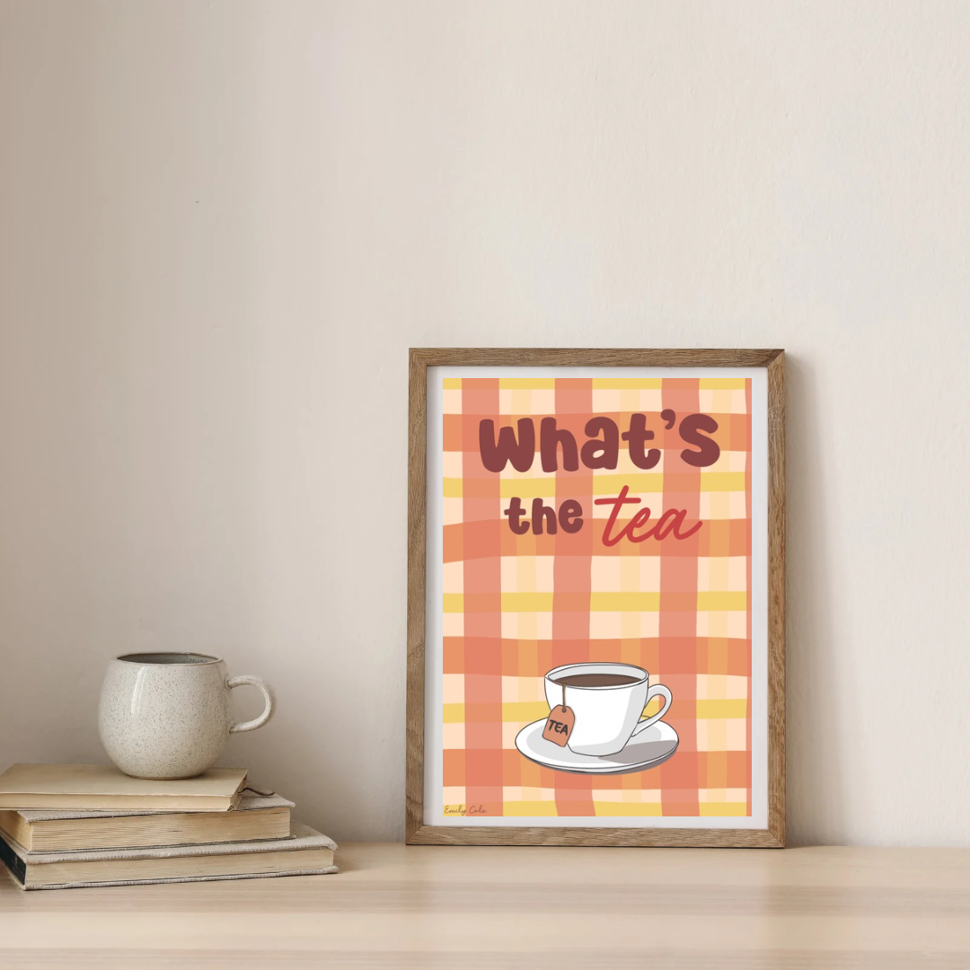 What’s The Tea Cute Checkered Kitchen Poster Print