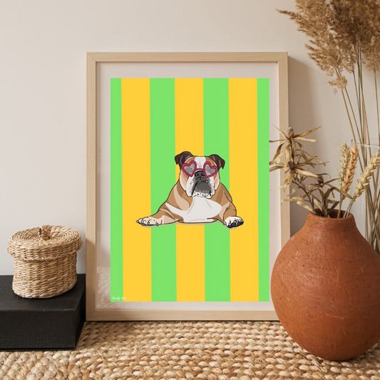 Bold Vibrant Striped Bulldog Poster Print