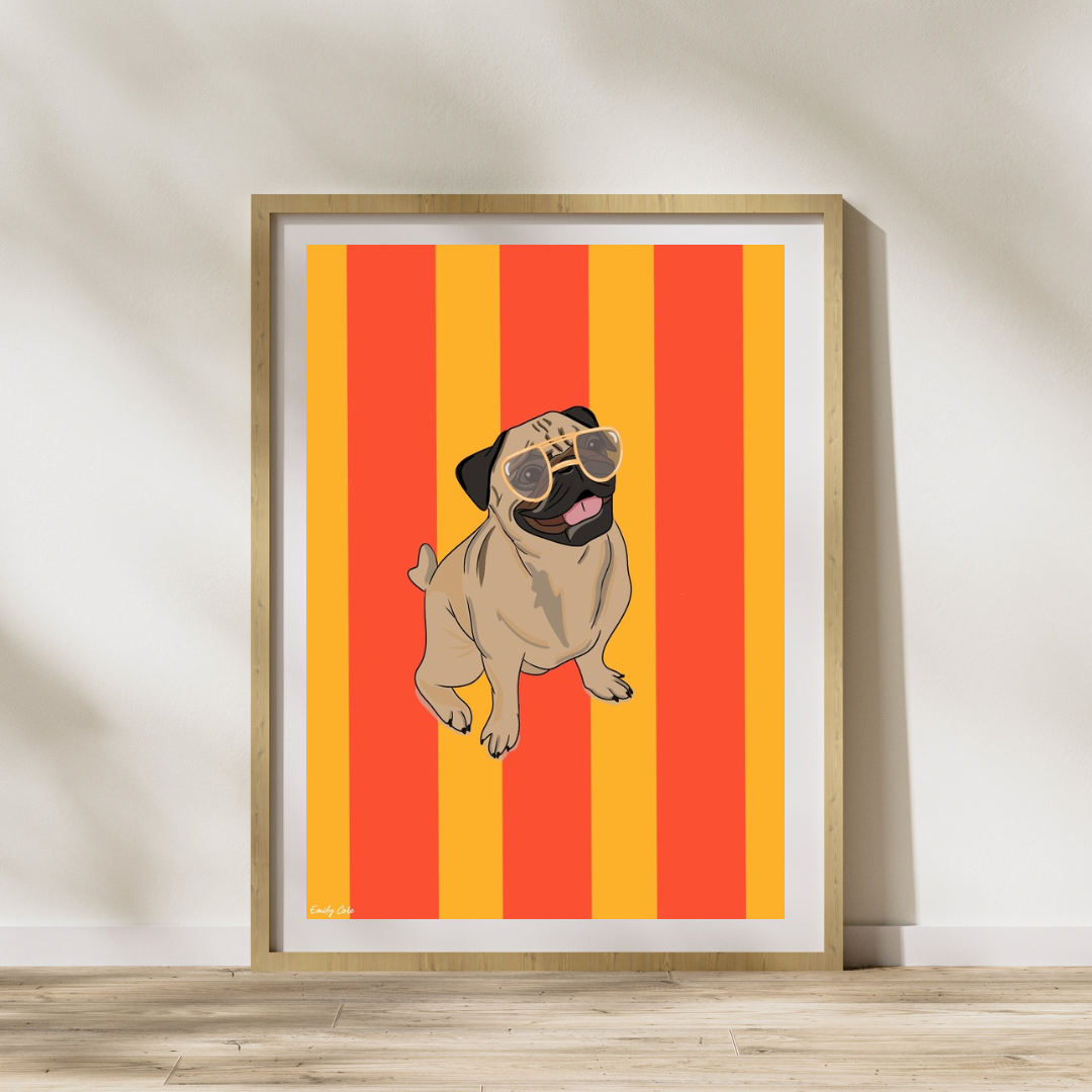 Bold Vibrant Striped Pug God Lover Wall Art